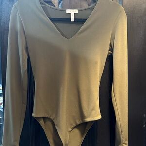 Leith Khaki V-Neck Bodysuit